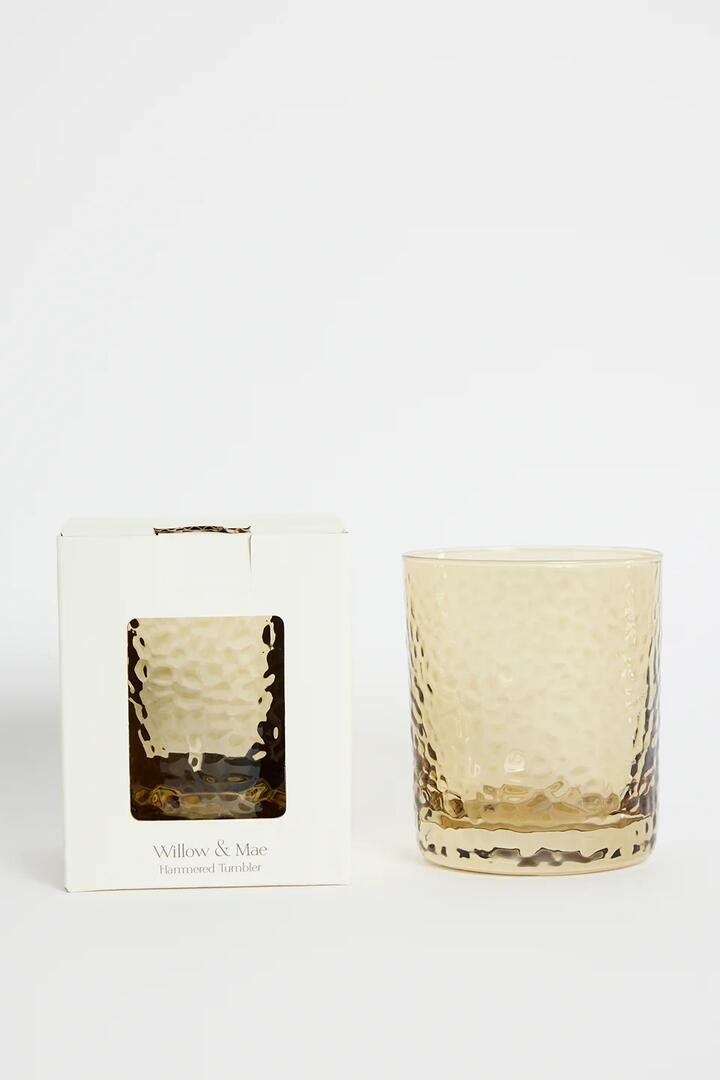 Image of Kitchen & Dining. Product name - Hammered Amber Tumbler in colour by brand - Willow & Mae