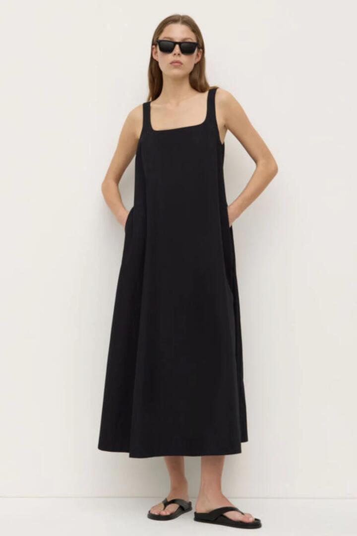 Image of Dresses. Product name - Becca Black Cotton Sleeveless Maxi Dress in Black colour by brand - Assembly Label