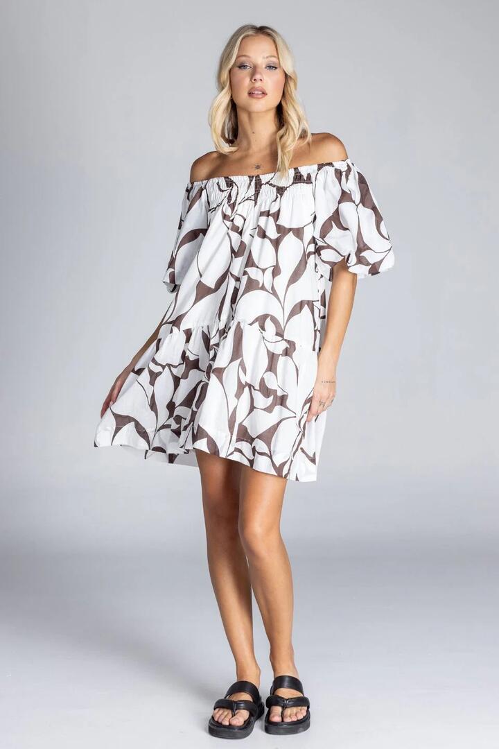 Image of Dresses. Product name - Love Me A Little Macchiato Floral SS Mini Dress in Brown colour by brand - Blak