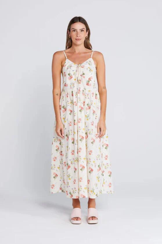 Image of Dresses. Product name - Zinnia Summer Haven Cream Floral Strappy Midi Dress in Cream colour by brand - Thing Thing