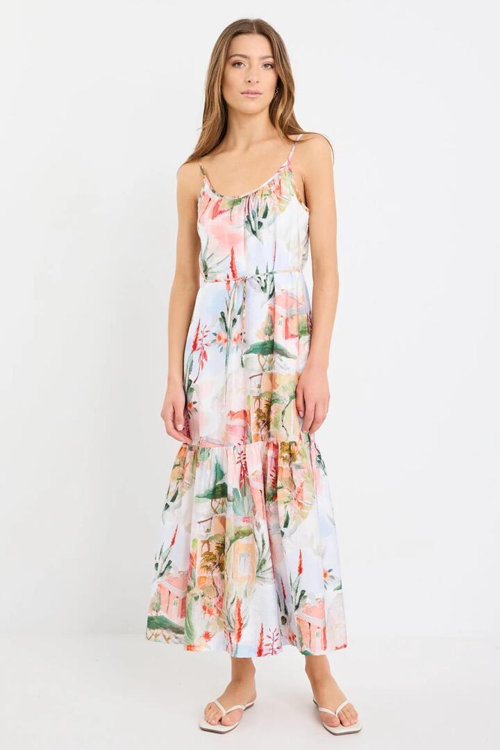 Image of Dresses. Product name - Relax Tuscan Sunset Strappy Tiered Midi Dress in Tuscan Sunset colour by brand - Among the Brave