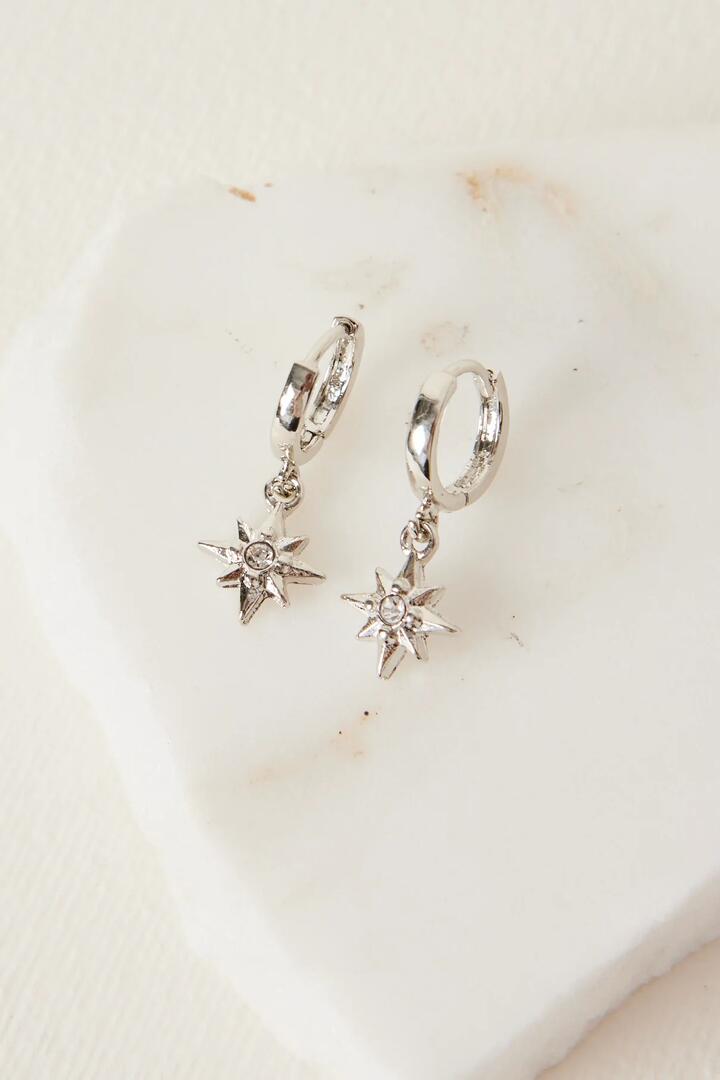 Image of Jewelry. Product name - Stardust Pendant Rhodium Huggie Earrings in Silver colour by brand - Humble + Heart