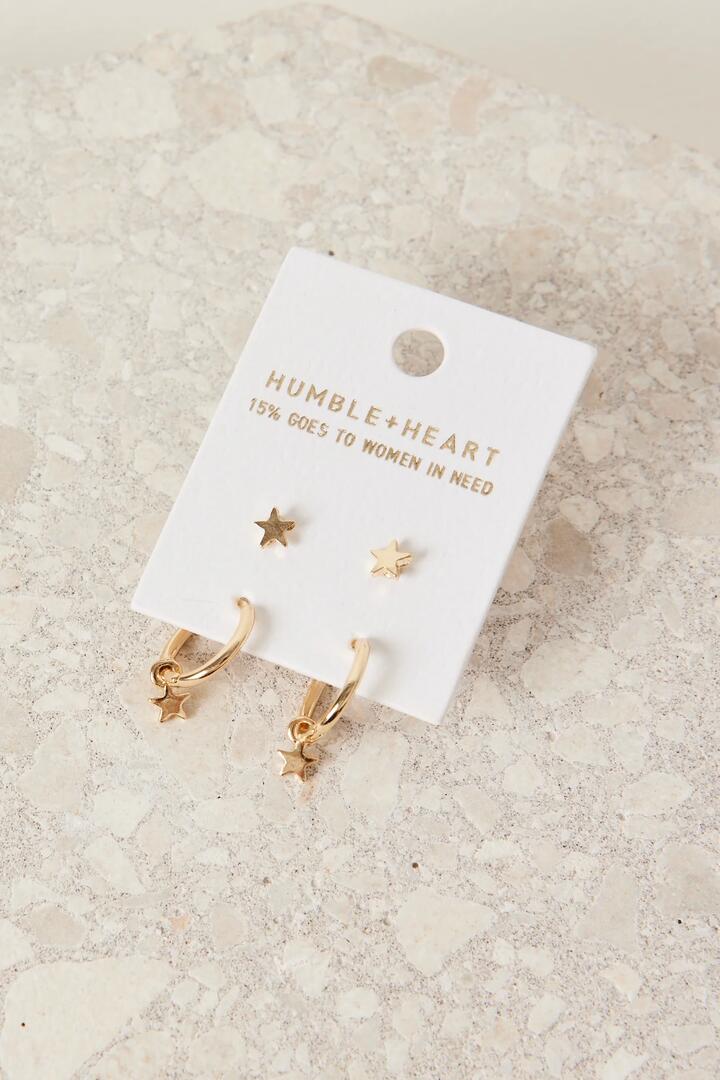 Image of Jewelry. Product name - Star Sleeper Stud Set Gold Earrings in Gold colour by brand - Humble + Heart