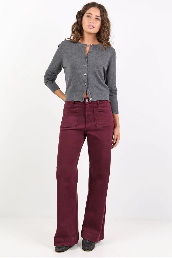 Image of Jeans. Product name - Zoey Burgundy Plum High Rise Wide Leg Pocket Jean in Burgundy Plum colour by brand - Among the Brave