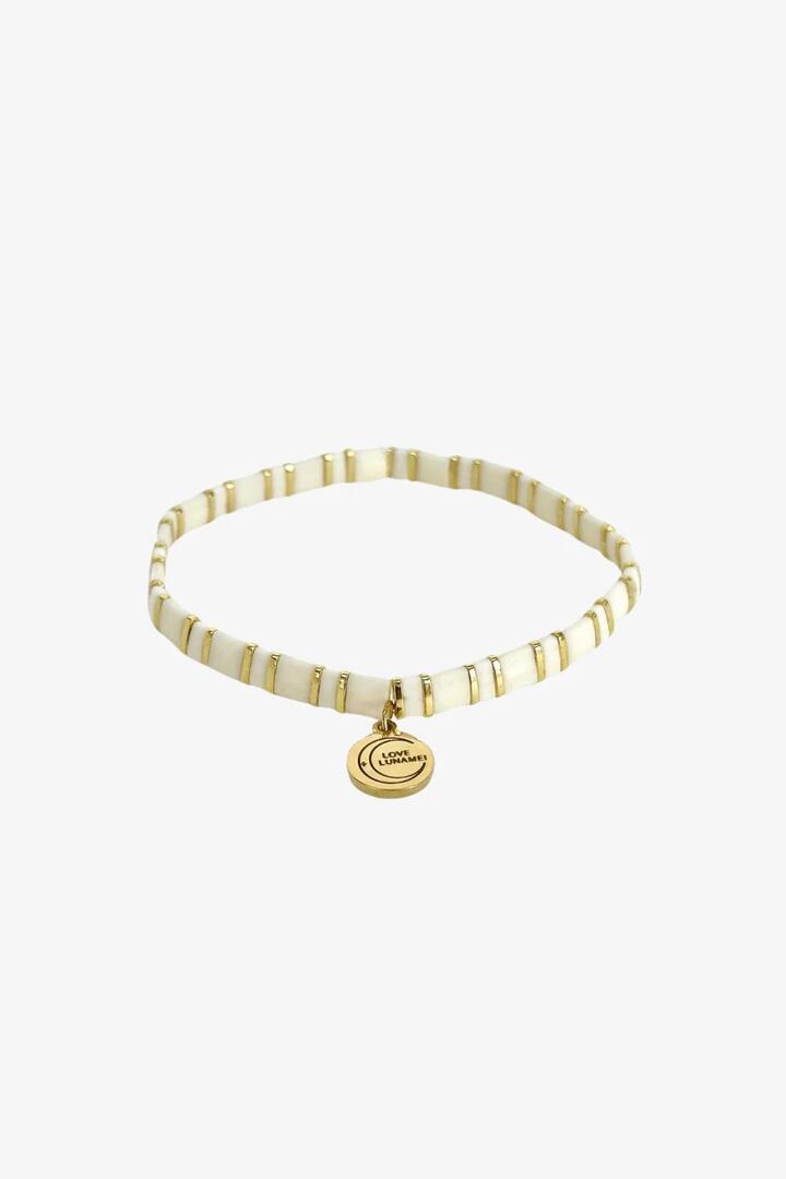 Image of Jewelry. Product name - Love Cream Gold Stripe with Gold Charm Bracelet in Cream colour by brand - Love Lunamei
