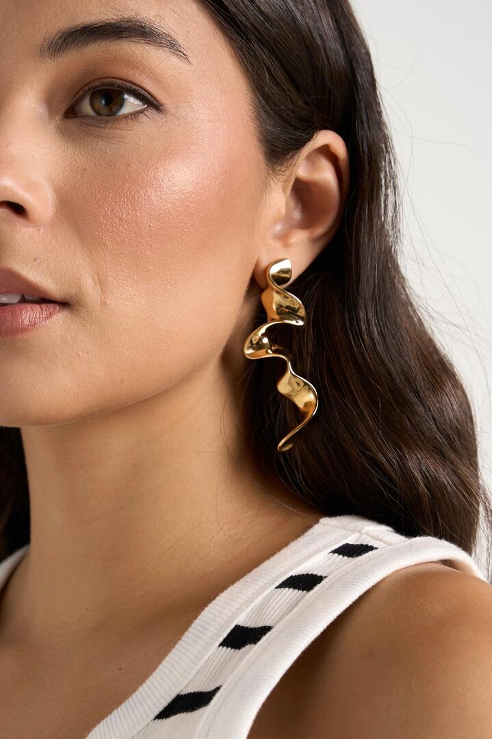 Image of Jewelry. Product name - Long Gold Ribbon Earrings in Gold colour by brand - Queen of the Foxes