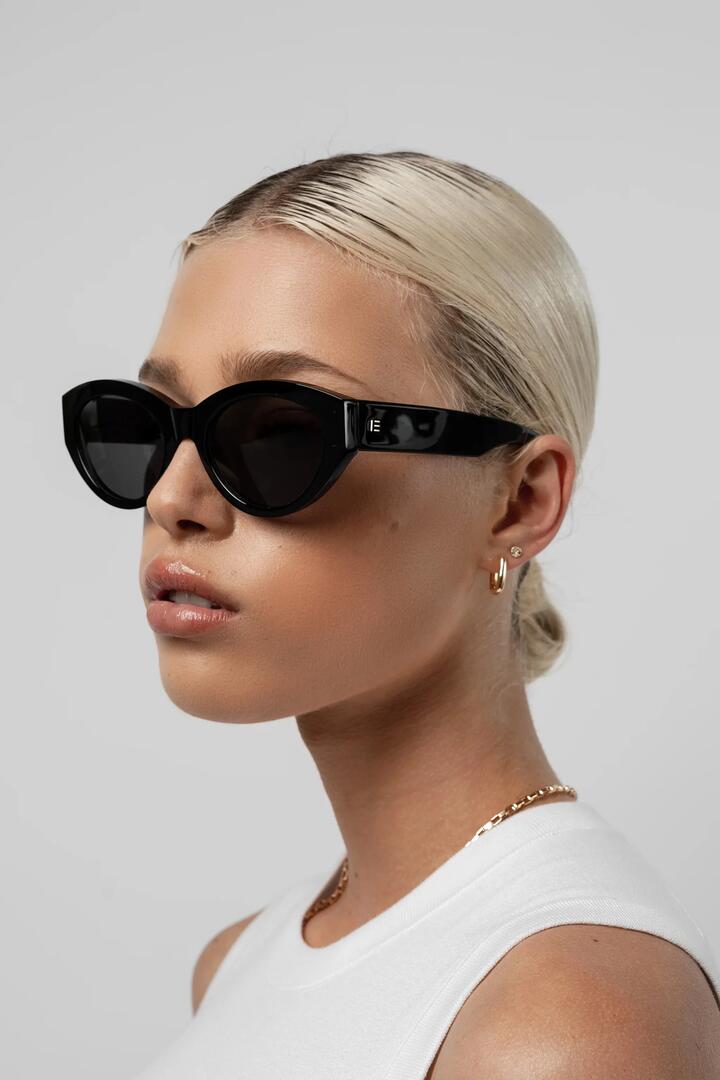 Image of Sunglasses. Product name - Felina Black Oval Sunglasses in Black colour by brand - Isle of Eden