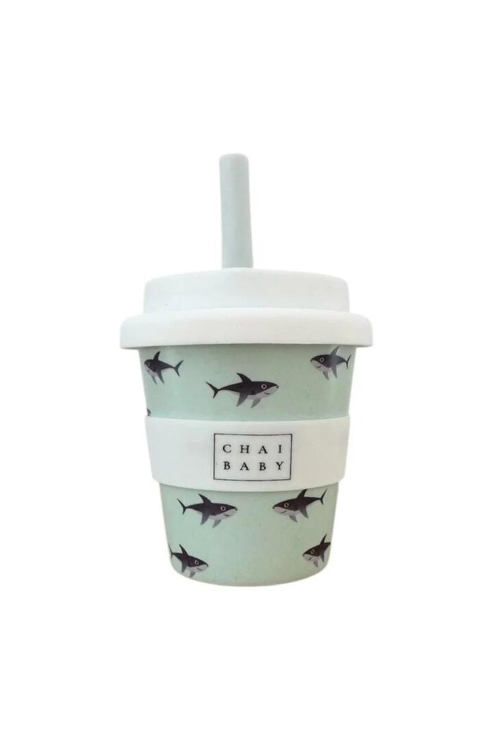 Image of Kitchen & Dining. Product name - Silly Blue Shark Babyccino + Fluffy Cup in Blue colour by brand - Chai Baby