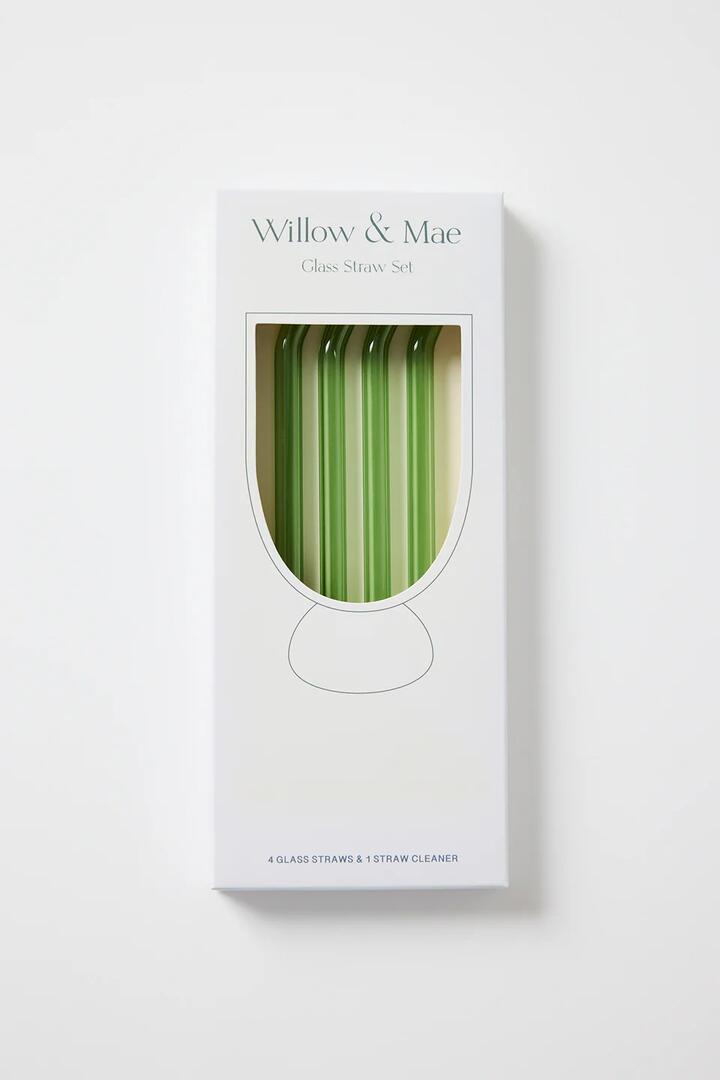 Image of Kitchen & Dining. Product name - Green Straight Reuseable Pk 4 Glass Drinking Straws in Green colour by brand - Willow & Mae