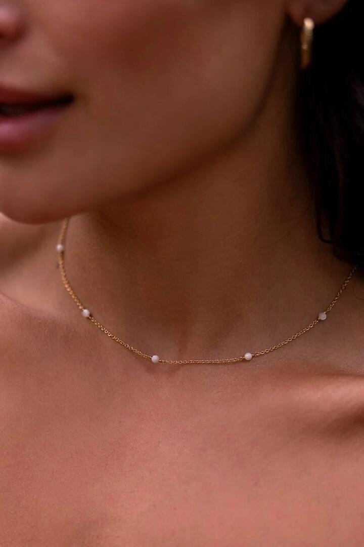 Image of Jewelry. Product name - Elara Mother Of Pearl Ball 18k Gold Plate Necklace in Gold colour by brand - Love Lunamei