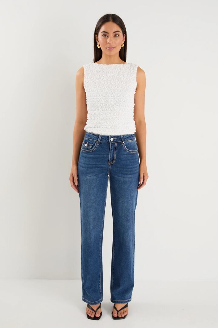 Image of Jeans. Product name - Hudson Mid Blue Mid Rise Heavy Stitch Straight Jean in Mid Blue colour by brand - Ivy + Jack