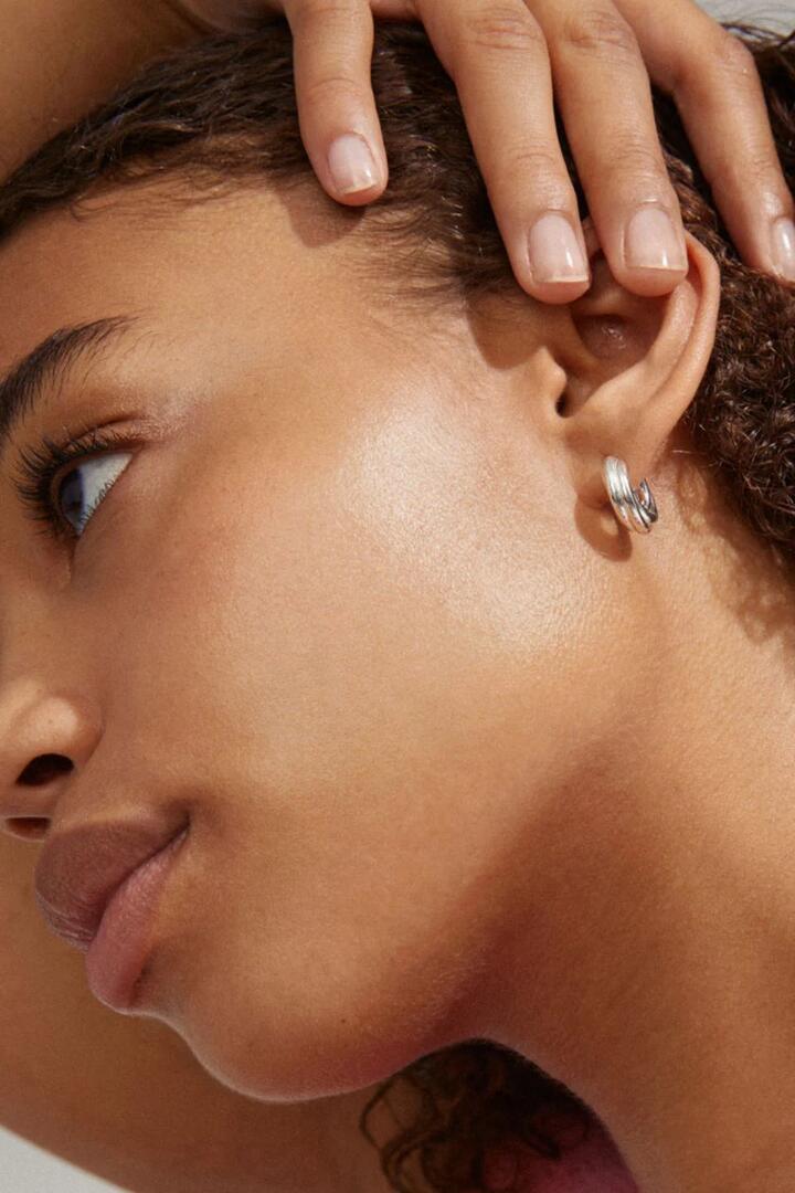 Image of Jewelry. Product name - Edea Recycled EOL Chunky Silver Plated Huggie Hoop Earrings in Silver colour by brand - Pilgrim