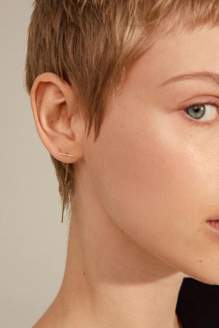 Image of Jewelry. Product name - Brielle Small Bar Thread Earring in Gold, Silver Eol colour by brand - Pilgrim