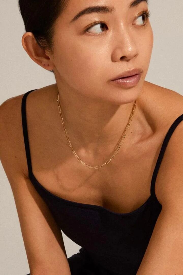 Image of Jewelry. Product name - Ronja Rectangular Chain Link Gold Necklace in Gold colour by brand - Pilgrim