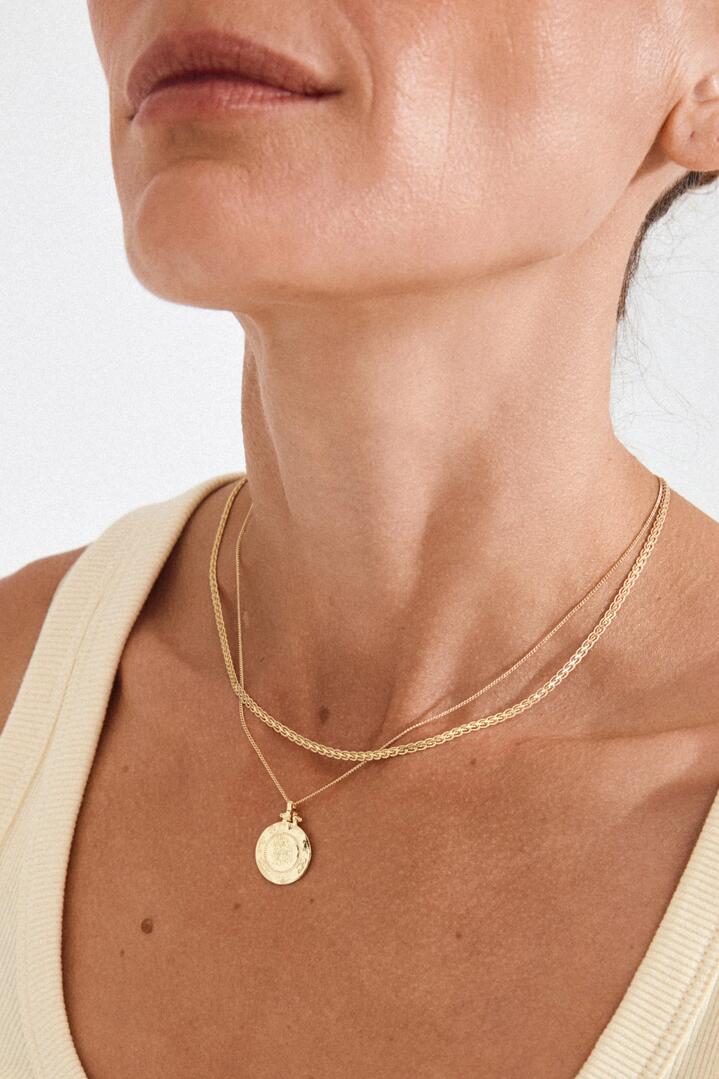 Image of Jewelry. Product name - Nomad Double Chain Coin Pendant Necklace Gold in Gold colour by brand - Pilgrim