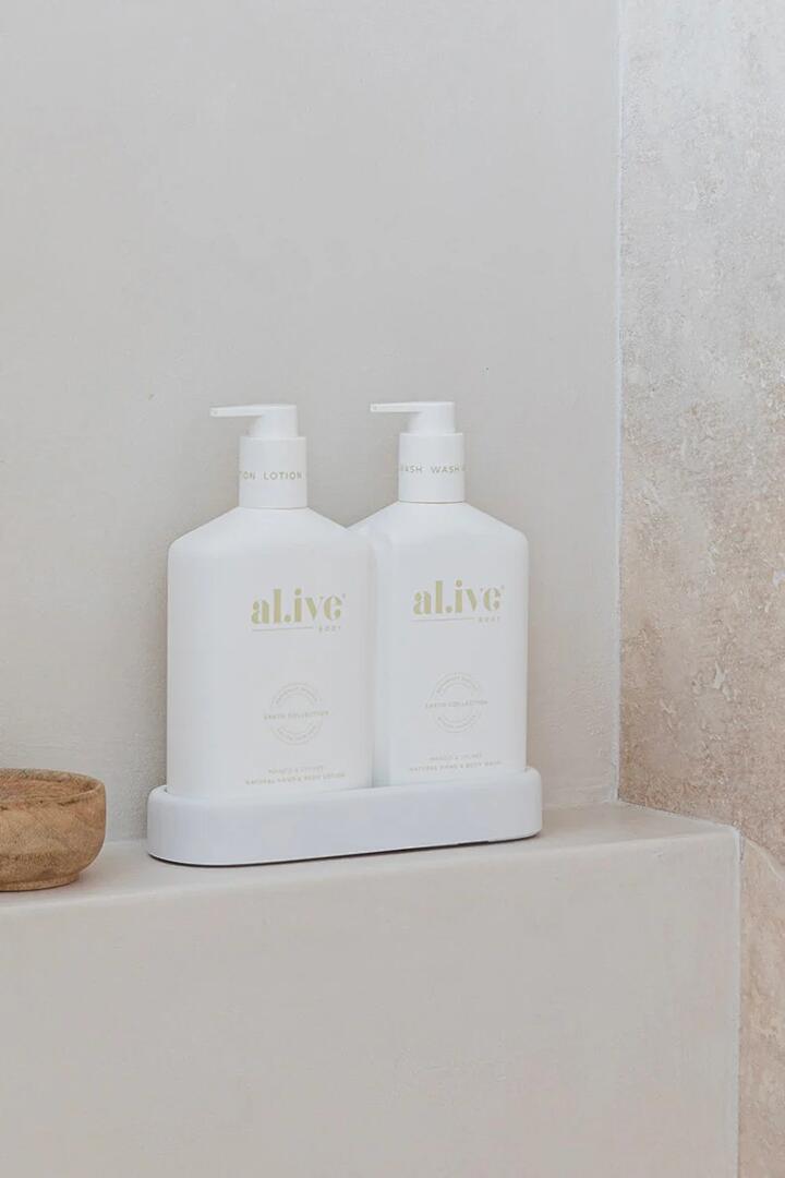 Image of Health & Beauty. Product name - Mango & Lychee Hand & Body 500ml Wash + Lotion White Duo Tray in White colour by brand - Alive Body