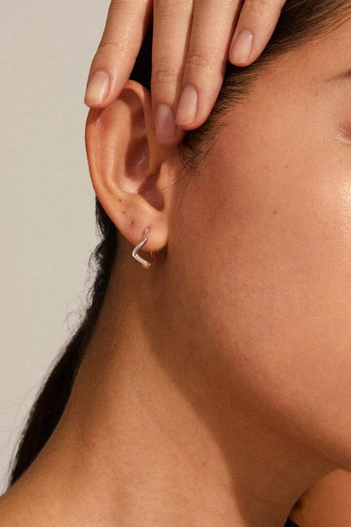 Image of Jewelry. Product name - Alberte Organic Shape Hoop Earrings Silver in Silver colour by brand - Pilgrim