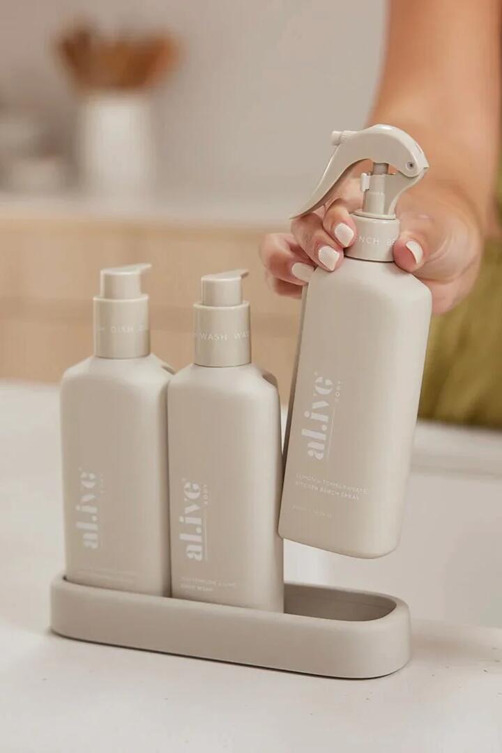 Image of Health & Beauty. Product name - Lemon & Pomegranate + Watermelon & Lime Stone Kitchen 300ml Trio in Stone colour by brand - Alive Body