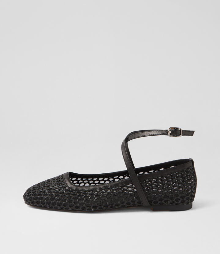 Image of Shoes. Product name - Neesa Black Woven Leather Ballet Flats in Black colour by brand - MOLLINI