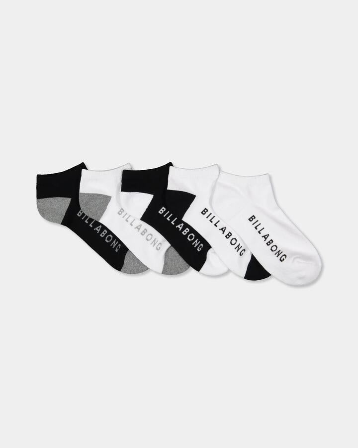 Image of Socks. Product name - Billabong Womens Pacific 5 Pack Ankle Socks Black in Black colour by brand - Billabong