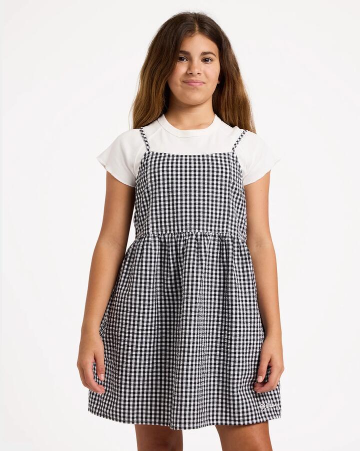 Image of Dresses. Product name - Billabong Girls 6-16 Gingham Crush Mini Dress Black White in Black White colour by brand - Billabong