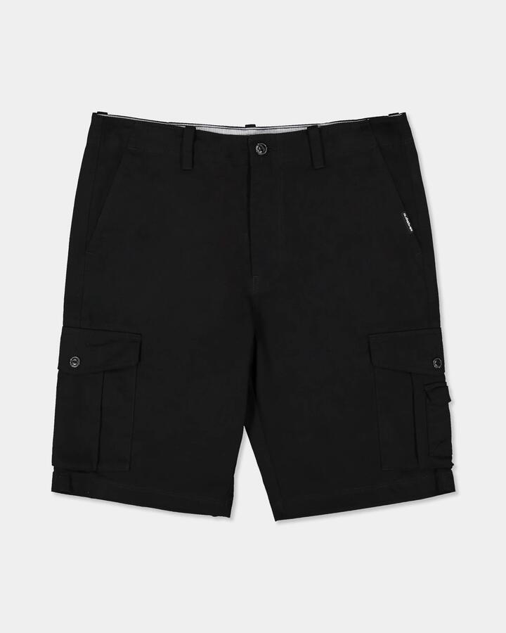 Image of a model wearing Shorts. Product name - Quiksilver Mens Crucial Battle 21" Cargo Shorts Black in Black colour by brand - Quiksilver
