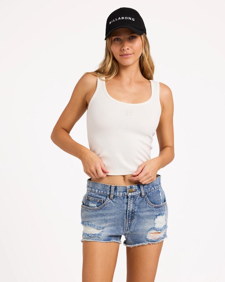 Image of a model wearing Tops. Product name - Billabong Womens Everyday Tank Top Salt Crystal in Salt Crystal colour by brand - Billabong