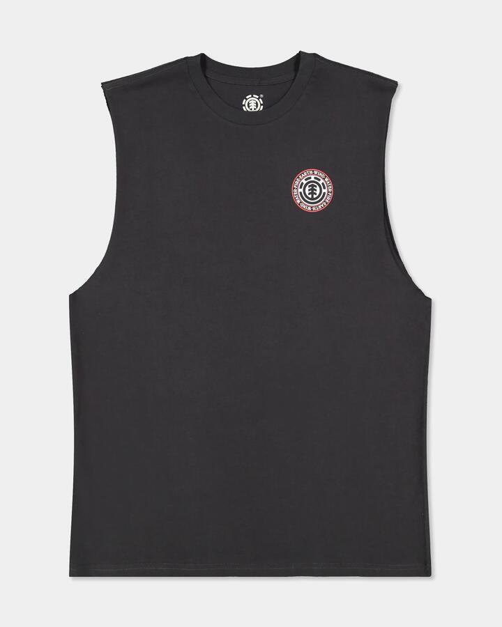 Image of a model wearing Tops. Product name - Element Mens Seal Bp Muscle Off Black in Off Black colour by brand - Element
