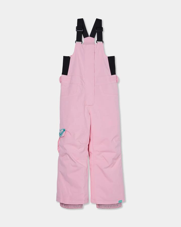 Image of a model wearing Pants. Product name - Roxy Girls 2-7 Lola Bib Snow Pants Rose Shadow in Rose Shadow colour by brand - Roxy