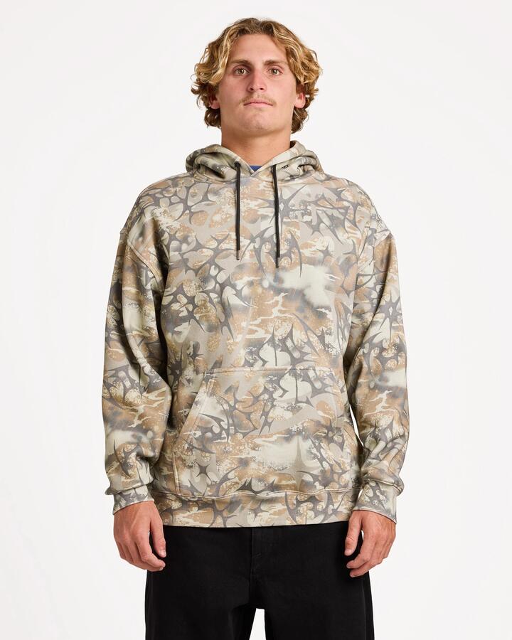 Image of a model wearing Outerwear. Product name - Volcom Mens Psych Camo Pullover Camouflage in Camouflage colour by brand - Volcom