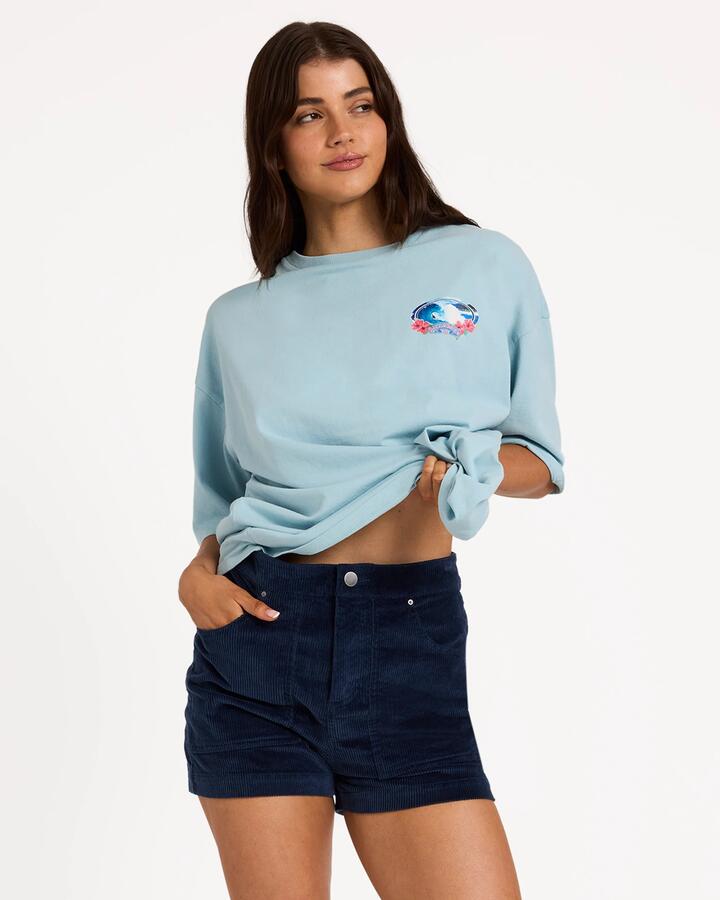Image of a model wearing Shorts. Product name - Billabong Womens Good Era Shorts Pacific Shore in Pacific Shore colour by brand - Billabong
