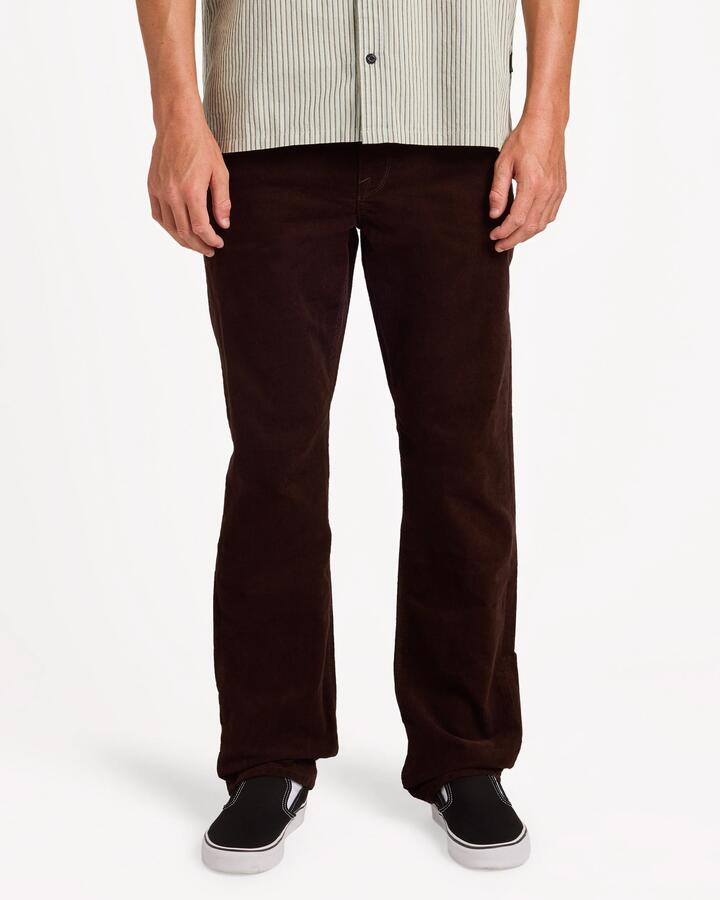 Image of a model wearing Pants. Product name - Volcom Mens Solver 5 Pocket Cord Pants Cacao in Cacao colour by brand - Volcom