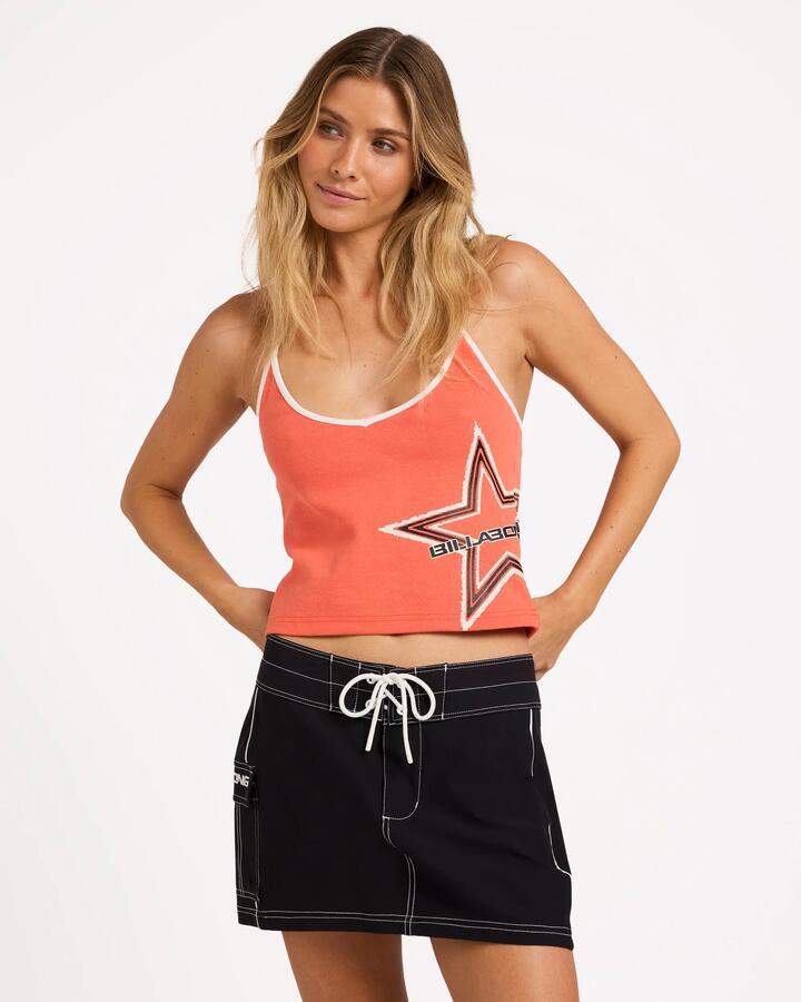 Image of a model wearing Tops. Product name - Billabong Womens Joyride Halter Tank Top Paradise Spice in Paradise Spice colour by brand - Billabong