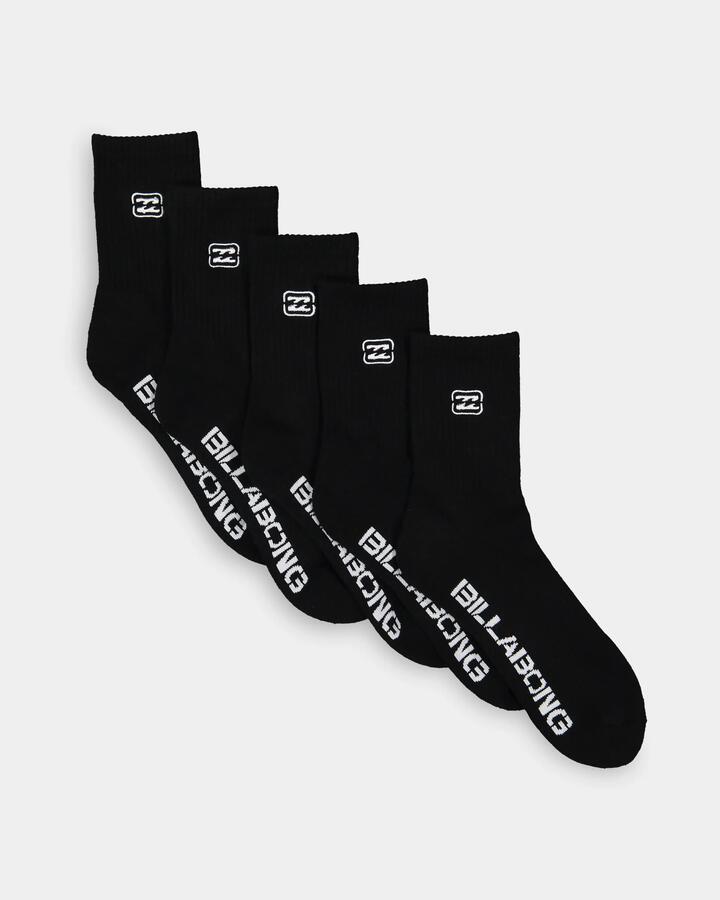 Image of Socks. Product name - Billabong Boys 8-16 Boys 5 Pack Sport Socks Black in Black colour by brand - Billabong