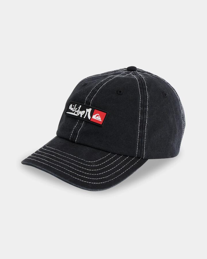 Image of Hats. Product name - Quiksilver Boys 8-16 Impaired 6 Panel Stripback Cap Black in Black colour by brand - Quiksilver