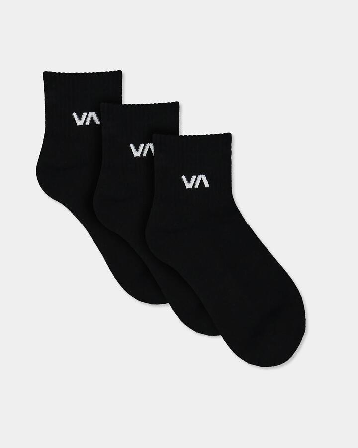 Image of Socks. Product name - Rvca Womens Va Mini Black Crew Socks Black Black in Black Black colour by brand - Rvca