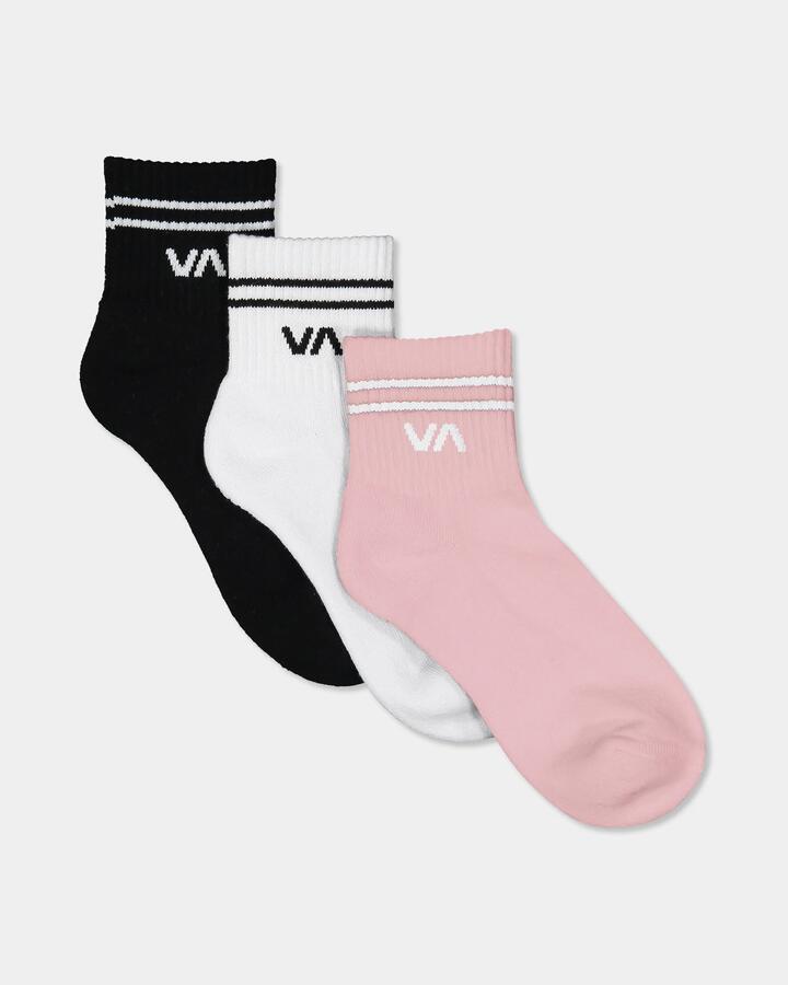 Image of Socks. Product name - Rvca Womens Va Mini 3 Pack Crew Socks Strawberry Cream in Strawberry Cream colour by brand - Rvca