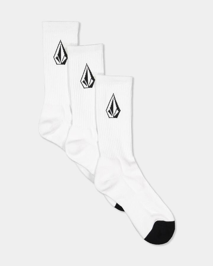 Image of Socks. Product name - Volcom Mens Fullstone 3 Pack Sock White in White colour by brand - Volcom