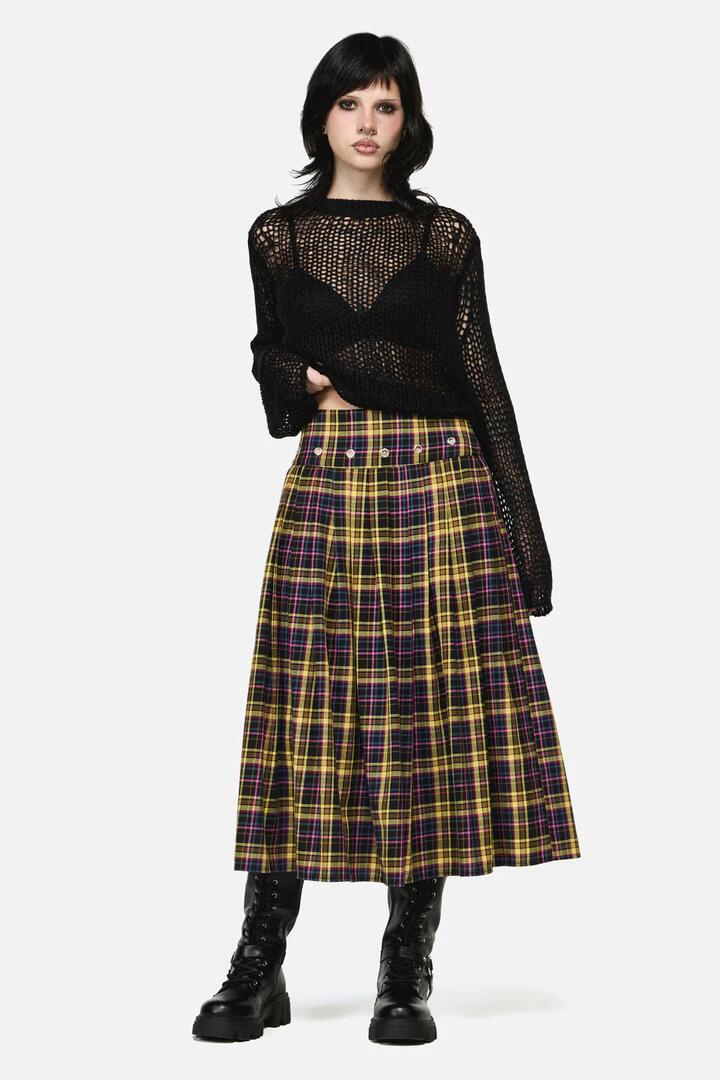 Image of a model wearing Skirts. Productname: Forest Dweller Tartan Skirt in Multi colour by brand - Dangerfield