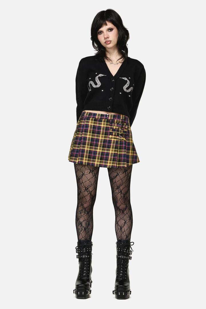 Image of a model wearing Skirts. Productname: Forest Dweller Tartan Skort in Multi colour by brand - Dangerfield