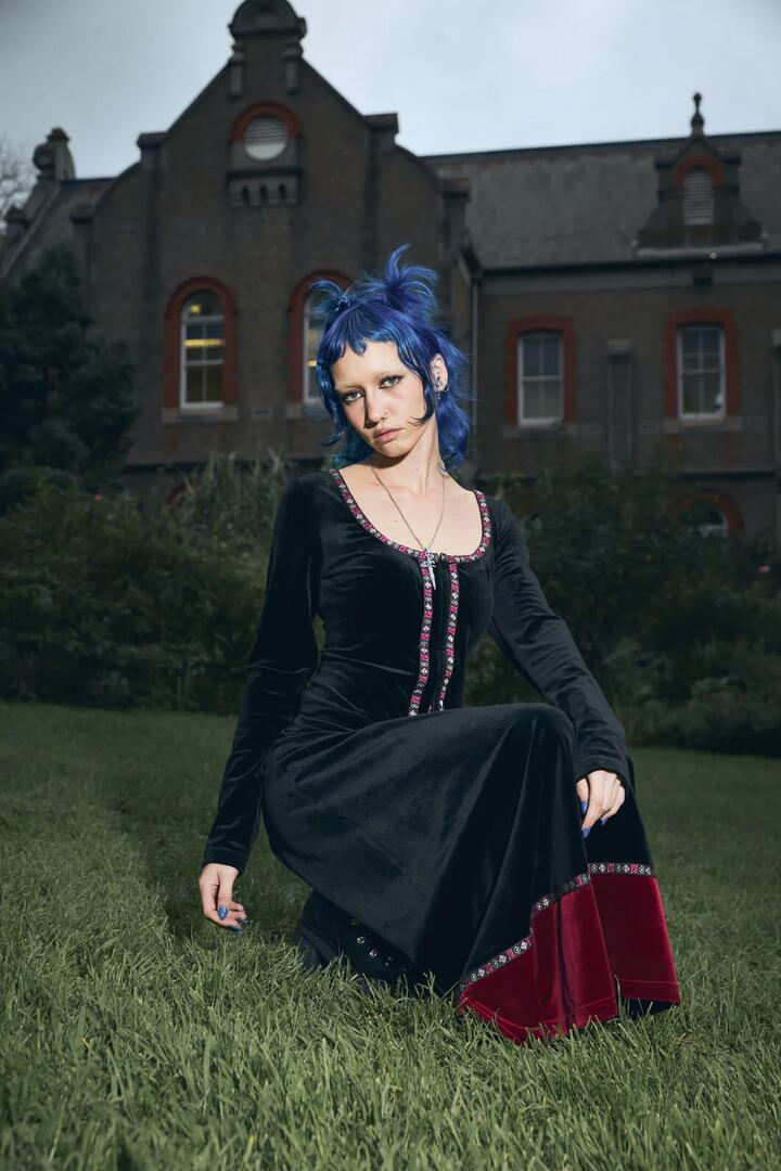 Image of Cardigans. Productname: Squire Goth Velour Cardigan in Red colour by brand - Black Friday