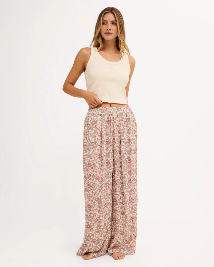 Image of a model wearing Pants. Product name - Billabong Womens Forevermore Elastic Waist Pants Multi in Multi colour by brand - Billabong