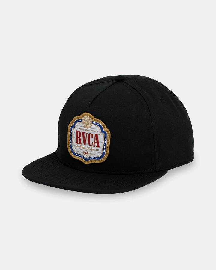 Image of Hats. Product name - RVCA Mens Philsner Snapback Cap Black in Black colour by brand - RVCA