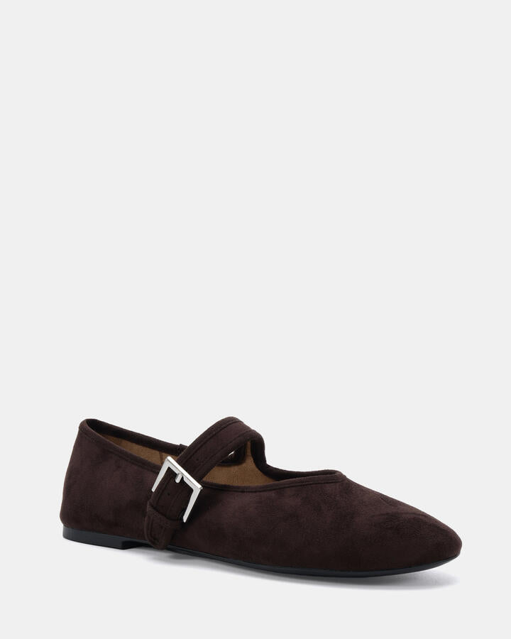 Image of Shoes. Product name - Canelo Espresso Suede Ballet Flats in Espresso Suede colour by brand - Novo