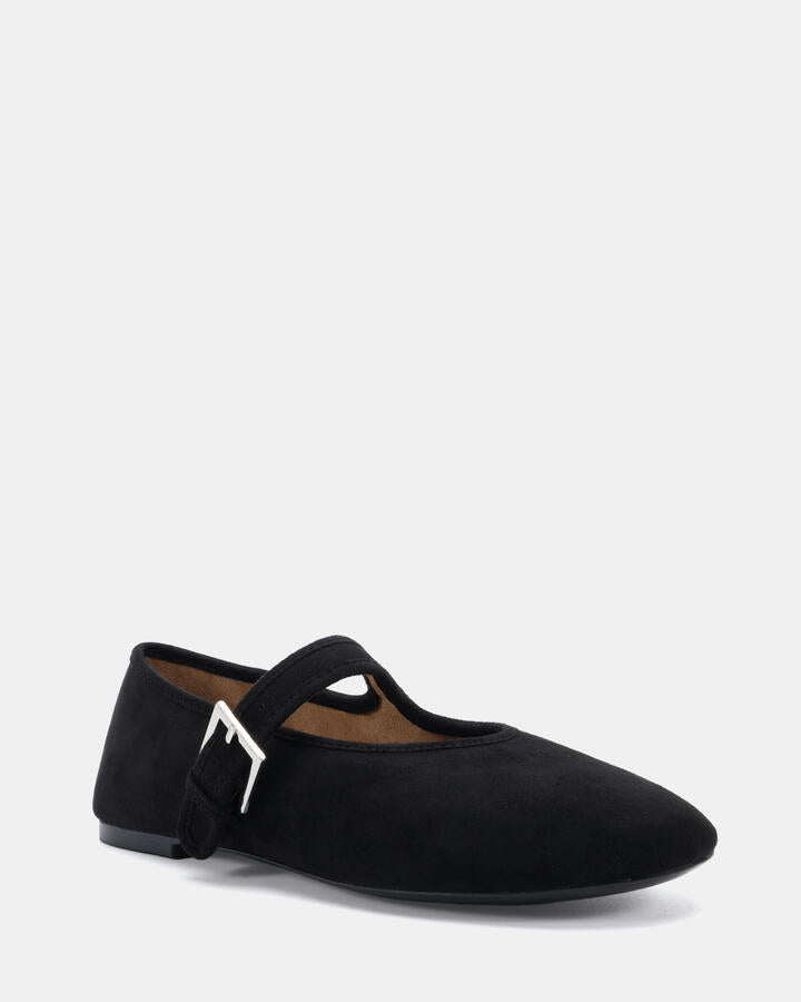 Image of Shoes. Product name - Canelo Black Suede Ballet Flats in Black colour by brand - Novo