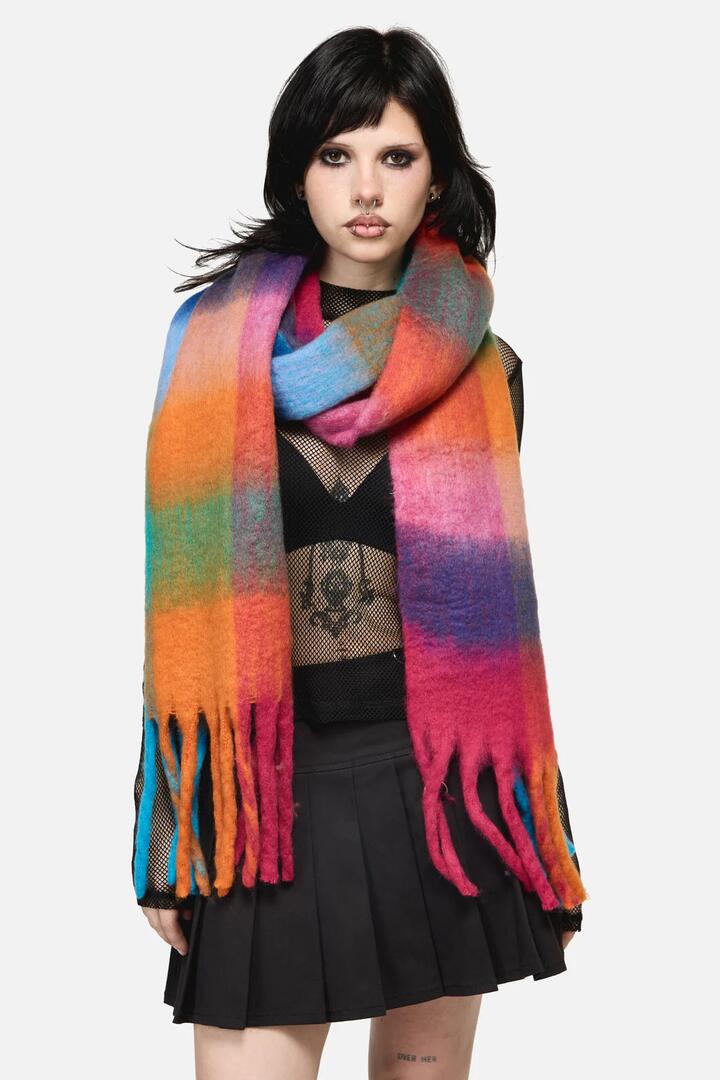 Image of Scarves & Shawls. Productname: Rainbow Check Scarf in Rainbow colour by brand - Dangerfield