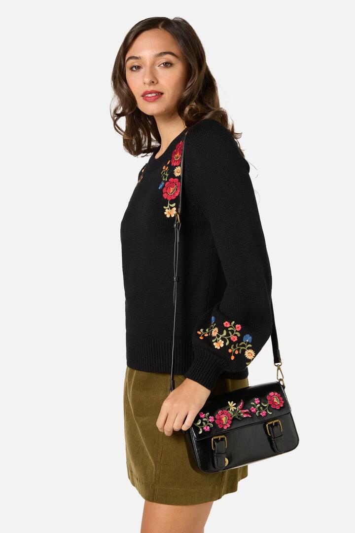 Image of Bags. Productname: Joelle Embroidered Satchel in Black colour by brand - Princess Highway