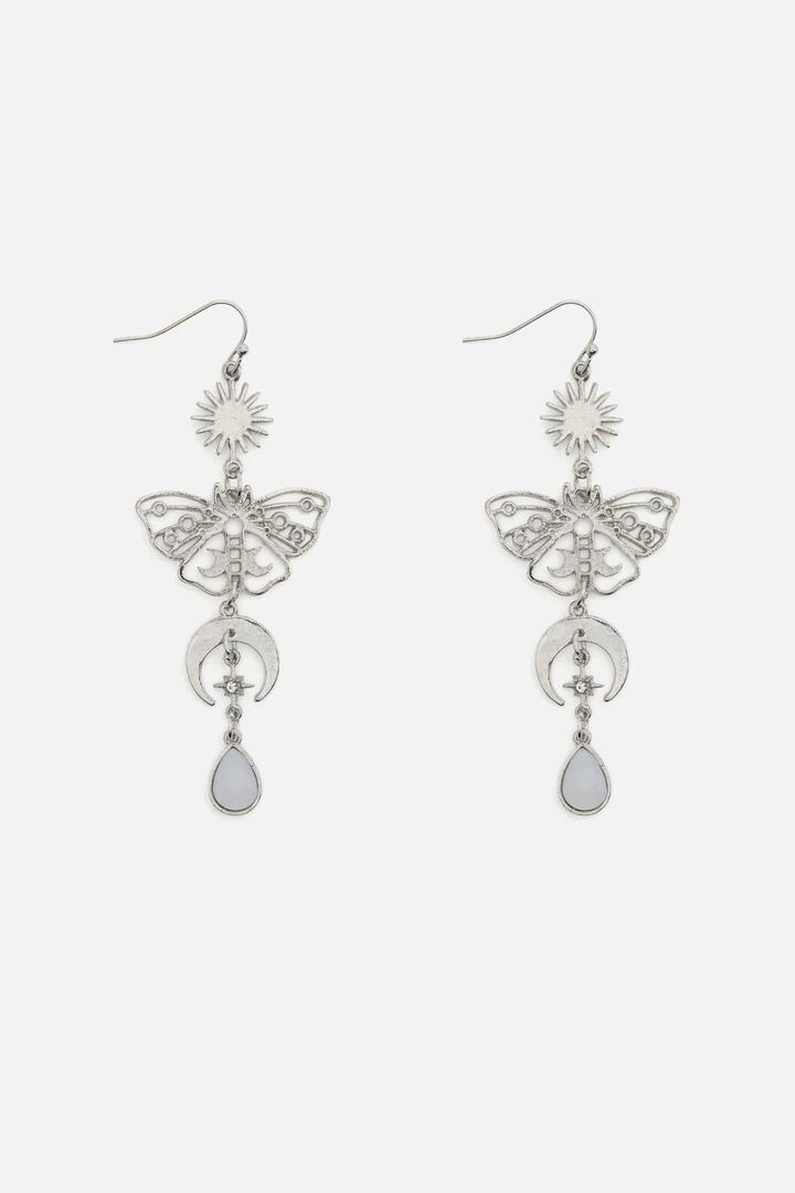 Image of Earrings. Productname: Midnight Garden Moth Earrings in Silver colour by brand - Princess Highway