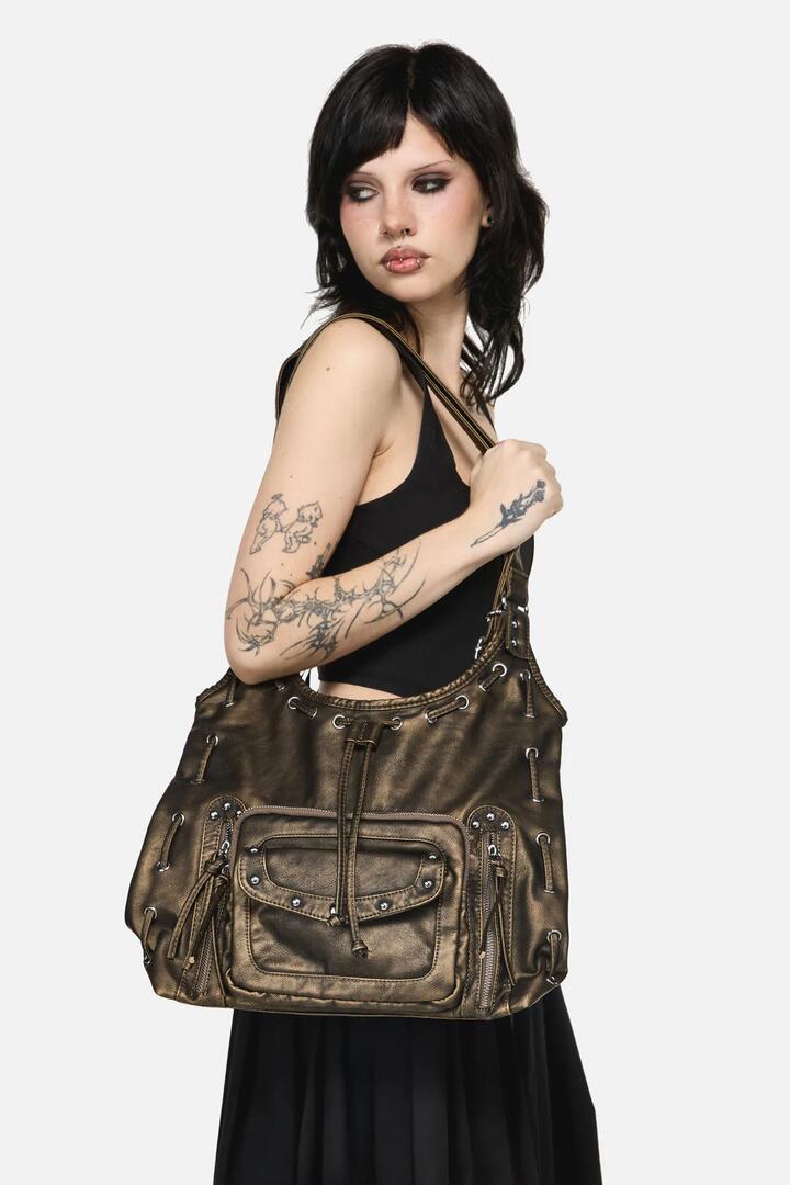 Image of Bags. Productname: Golden Large Slouch Stud Bag in Black/Gold colour by brand - Black Friday