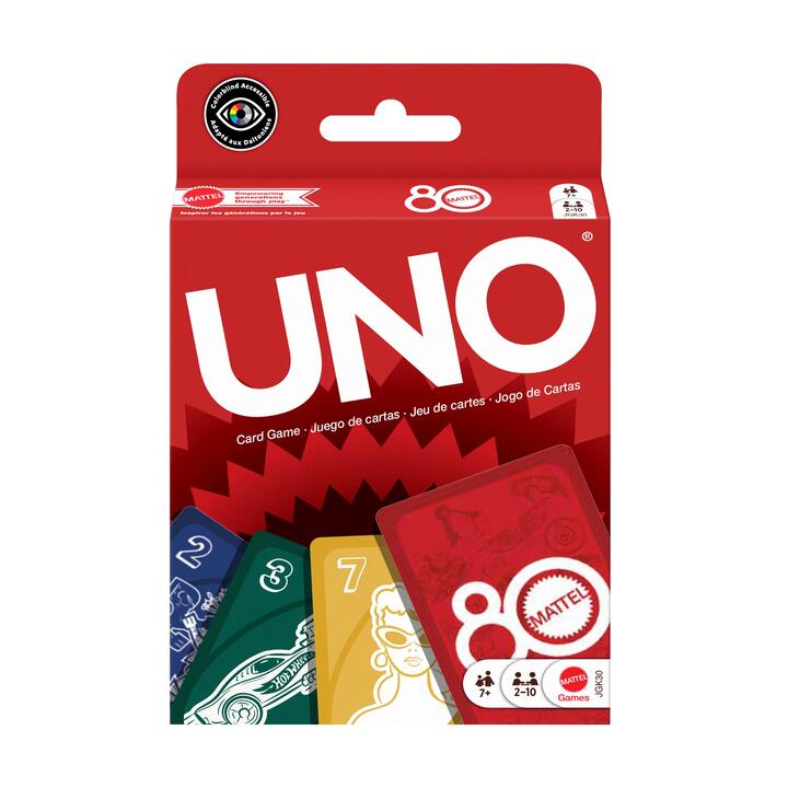 Image of Games. Product name - UNO Mattel 80th Ruby Red Card Game for Kids & Family Night in colour by brand - UNO